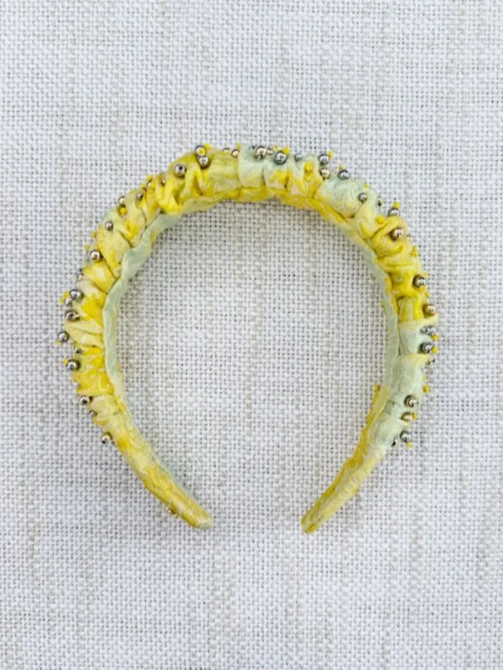 Lele Sadoughi Yellow Jacquard Beaded Kelly Ruched Headband OS
